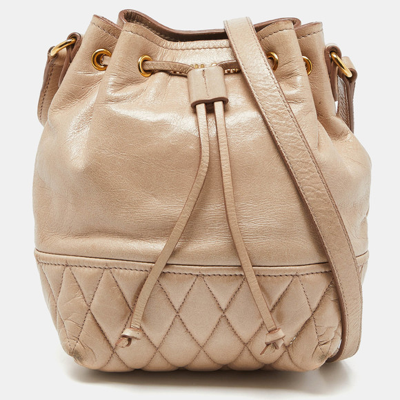 Miu Miu Handbags - MIU MIU Beige Vitello Shine Leather Drawstring Bucket Bag
